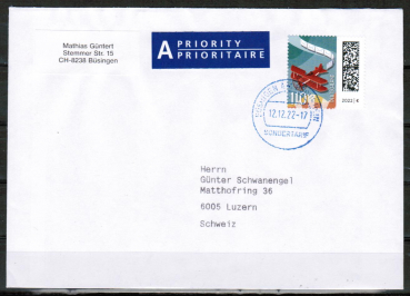Bund 3671 als portoger. EF mit 110 Cent Briefe-Dauerserie aus Rolle auf A-Brief vom ZAG Bsingen von 2022-heute in die Schweiz