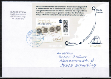 Bund 3822 als portoger. Block-EF mit 85 Cent Tag der Briefmarke / Ochsenaugen als Philatelieblock auf Inlands-Brief bis 20g von 2024, codiert