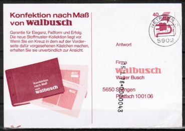 Bund 699 u.g. als portoger. EF mit 40 Pf Unfallverhtung unten geschnitten aus Markenheftchen auf Inlands-Postkarte von 1974-1978