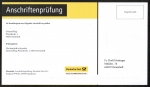 Anschriftenprfungs-Antwortkarte der Deutschen Post AG mit den Mitteilungen der geprften Anschrift, ca. von 2003 / 2005, codiert, 12,5 x 22 cm