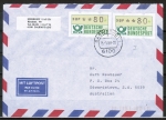 Bund ATM 1 - - 2 Marken zu 80 Pf in Gravur-Type als portoger. MeF auf Luftpost-Brief bis 5g von 1982-1989 nach Australien, codiert !