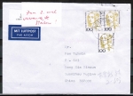 Bund 1756 als MeF mit 3 wiederverwendeten Marken als Luftpost-Brief nach China, vorderseitig codiert, rckseitig mit Ankunftsstempel