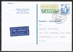 Bund ATM 1 - Marke zu 20 Pf in Gravur-Type als Zusatz auf 70 Pf Auslands-Ganzsachen-Postkarte fr Luftpost von 1982-1989 in die USA, rs. kl. Code-Stpl.