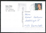 Bund 1854 als portoger. EF mit 80 Pf Paula Modersohn-Becker auf Inlands-Postkarte von 1996-1997, codiert