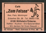 Zndholz-Etikett Brombachtal / Bllstein, Caf "Zum Felsen" - Famile Meisinger, um 1975