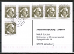 Bund 596 als portoger. MeF mit 6x 10 Pf EZM aus Frauen-Block auf Sammel-Anschriftenprfungs-Postkarte von 1993-2002, codiert