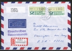 Bund ATM 1 - - 2 Marken zu 190 Pf als portoger. MeF auf Luftpost-Einschreibe-Brief 10-15g vom Mrz 1989 in die USA mit Claim-Check