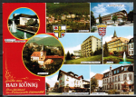 Ansichtskarte Bad Knig mit verschiedenen Ansichten, u.a. mit Stadtschnke, Krone und Mmlingtal-Klinik ! - gelaufen 1990
