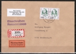 Berlin 849 als portoger. MeF mit 2x 300 Pf Frauen-Serie auf Einschreibe-Rckschein-Brief bis 20g von 1989-1991 nach Westdeutschland