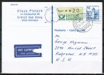 Bund ATM 1 - Marke zu 20 Pf in Spritzguss-Type als Zusatz auf 70 Pf Auslands-GA-Postkarte fr Luftpost von 1982-1989 in die USA, rs. kl. Code-Stpl.