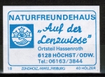 Zndholz-Etikett Hchst / Hassenroth, Naturfreundehaus "Auf der Lenzwiese", ca. 1975