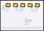 Bund 2484 als portoger. MeF mit 5 mal 10 Cent Blumen / Tulpe aus Rolle auf B-Brief von Bsingen in die Schweiz von 2007-2010