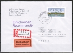 Aund ATM 2 - dickes DBP - Marke zu 800 Pf als portoger. EF auf Europa-Einschreibe-Rckschein-Brief bis 20g von 1996 nach Polen, AnkStpl.