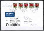Bund 2968 Skl. (Mi. 2971) als portoger. MeF mit 5x 58 Ct. Blumen als Skl.-Marke auf Auslands-Einschreibe-Brief bis 20g von 2014 nach China, AnkStpl.