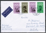 Bund 561 + 562 + 2x 563 als portoger. MiF mit 10 + 20 + 30 Pf Olympiade 1968 auf Luftpost-Brief 5- 10g von 1969 in die USA