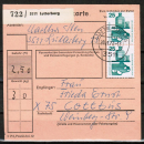 Bund 697 als portoger. MeF mit 10x 25 Pf Unfallverhtung aus Rolle auf Paketkarte von 1972-1974 in die DDR