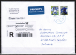 Bund 2877 als portoger. MiF mit 500 Cent Blumen + 20 Cent auf Auslands-Einschreibe-Brief 20-50g von 2024 in die Schweiz, codiert