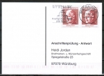 Bund 598 als portoger. MeF mit 2x 30 Pf EZM aus Frauen-Block auf Sammel-Anschriftenprfungs-Postkarte von 1993-2002, codiert