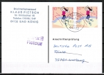 Bund 1898 als portoger. MeF mit 2x 80 Pf Sport 1997 auf Einzel-Anschriftenprfungs-Postkarte von 1997-2002, codiert, rs. mit Stempel