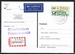Bund ATM 1 - Marke zu 300 Pf in Spritzguss-Type als portoger. EF auf Luftpost-Postkarte von 1982-1989 nach Paraguay, AnkStpl.