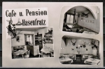AK Mossautal / Unter-Mossau, Caf und Pension "Hasenfratz" - Adolf Hasenfratz, mit 3 Innen-Ansichten, gelaufen 1958
