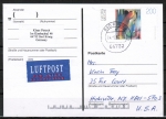 Bund 1844 als portoger. EF mit 200 Pf Georg Muche auf bersee-Luftpost-Postkarte von 1996 in die USA, vs. codiert