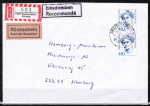 Bund 1614 als portoger. MeF mit 2x 450 Pf Frauen-Serie auf Inlands-Einschreibe-Rckschein-Brief 20-50g von 1994