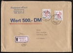 Berlin 830 als portoger. MeF mit 2x 500 Pf Frauen-Serie auf Inlands-Wertbrief 250-500g vom Oktober 1989, mit Einlieferungsschein, 14x20 cm