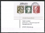Bund 596-598 als portoger. Block-EF mit 10+20+30 Pf Frauen-Block auf Sammel-Anschriftenprfungs-Postkarte von 1993-2002, codiert