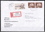 Berlin 753 als portoger. MiF mit 50 L. Mies van der Rohe + 2x 100 Pf I+T Belin auf Orts-Einschreib-Brief bis 20g von 1986