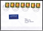 Bund 2484 als portoger. MeF mit 7x 10 Cent Blumen / Tulpe u.g. aus Zdr.-Blatt auf Europa-Brief bis 20g von 2007-2010 in die Schweiz, codiert
