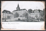 s/w-Litho-AK Bad Knig mit dem Marktplatz und den beiden Schlssern, um 1900