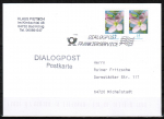 Bund 3424 Skl. (Mi. 3431) als portoger. MeF mit 2x 15 Cent Blumen als Skl.-Marke auf Inlands-Dialogpost-Postkarte vom Juni 2023, codiert