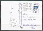 Berlin 814 als portoger. EF mit 70 Pf SWK / Nofretete mit Oberrand auf Auslands-Postkarte von 1988-1989 nach Polen, AnkStpl., Schrfstellen