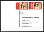 Bund 888 als portoger. MeF mit 2x 30 Pf EZM aus Oly-Montreal-Block 12 auf Sammel-Anschriftenprfungs-Postkarte von 2000/2002