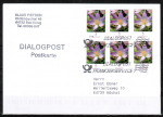 Bund 2480 als portoger. MeF mit 3x 5 Cent Blumen-Serie / Krokus als o.g./u.g.-Paare, links geschnitten auf Inlands-Dialogpost-Postkarte von 2023, codiert