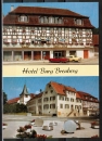 Werbe-AK Hchst, Hotel - Caf - Restaurant "Burg Breuberg" und Marktplatz, um 1970