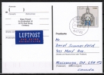 Bund 1787 als portoger. EF mit 200 Pf J. C. Schlaun auf bersee-Luftpost-Postkarte von 1995 nach Kanada, vs. codiert
