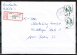Bund 1433 als portoger. MeF mit 2x 300 Pf F. Hensel auf Inlands-Einschreibe-Rckschein-Brief bis 20g von 1989-1992