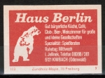 Streichholzschachtel-Etikett Bad Knig / Kimbach, Caf Haus Berlin, I. Jellinek, um 1970