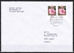 Bund 2462 als portoger. MeF mit 2x 25 Ct. Blumen / Malve aus Rolle auf B-Brief vom ZAG Bsingen in die Schweiz, codiert