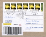 Bund 2524 als portoger. MeF mit 6x 65 Cent Blumen aus Bogen mit Rand auf Inlands-Pckchen-Adresse von 2006-2009, mit Label