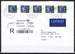 Bund 2835 als portoger. MeF mit 5x 75 Cent Blumen aus Rolle auf bersee-Einschreib-Brief nach Kanada von 2010 !!! Vor-Ersttags-Verwendung !
