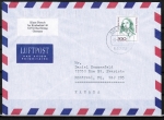 Bund 1433 als portoger. EF mit 300 Pf Fanny Hensel auf bersee-Luftpost-Brief bis 20g von 1993-2002 nach Kanada, vs. codiert