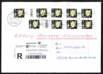 Bund 3303 als portoger. MeF mit 9x 45 Cent Blumen / Seerose aus Rolle auf Inlands-bergabe-Einschreibe-Brief 14x20 cm von 2019-2021