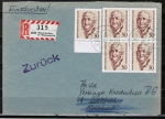 Bund 611 als 20 Pf berfrank. MeF mit 5x 30 Pf Ernst Moritz Arndt auf Inlands-Einschreibe-Brief 20-50g von 1970, Retour-Brief