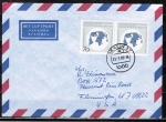 Berlin 817 als portoger. EF mit 2x 70 Pf Whrungsfond auf Luftpost-Brief bis 5g von 1988-1989 von Berlin in die USA, rs. kl. US-Code-Stempelchen